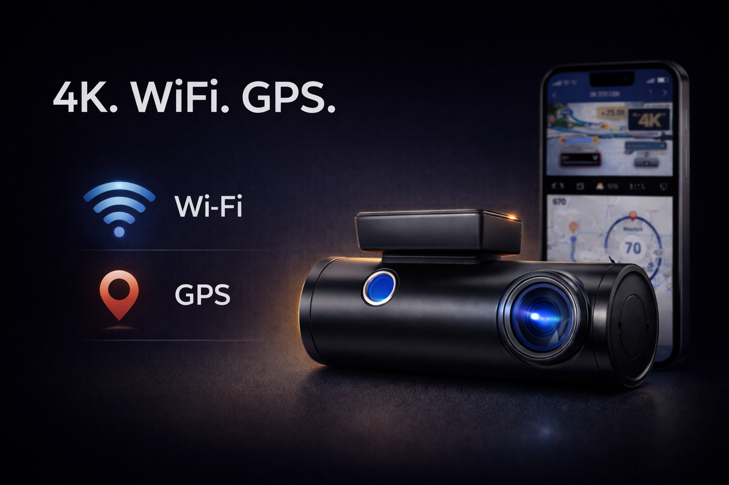 DriveCore M300S 4K Dash Cam — Front & Rear, Built-in GPS, WiFi & Voice Control
