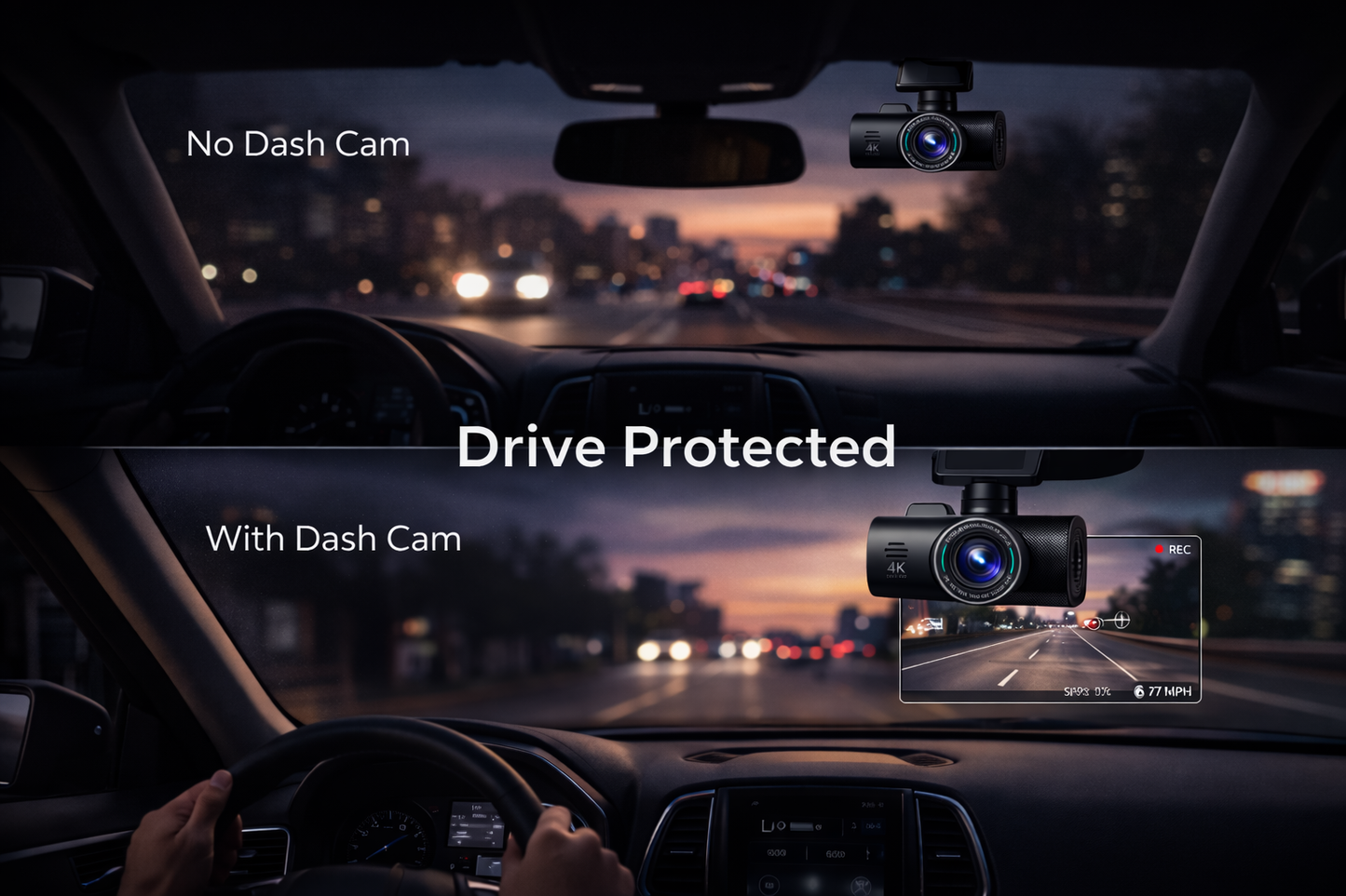DriveCore B53P 4K Dash Cam — Sony Sensor, Dual Lens, WiFi & GPS