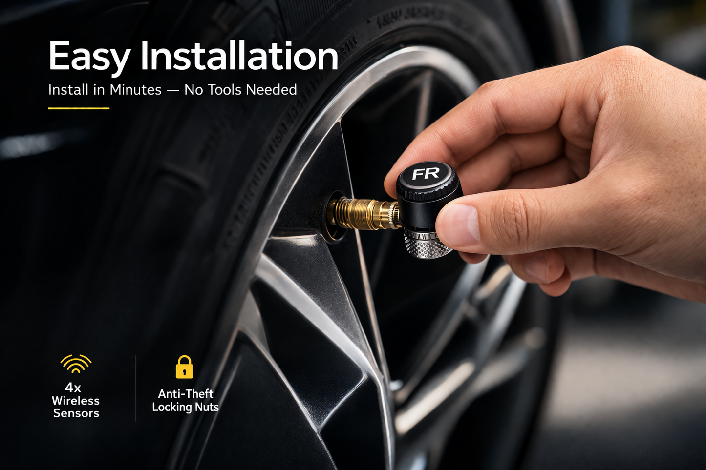 Solar TPMS Tire Pressure Monitoring System — 4 Sensor Kit