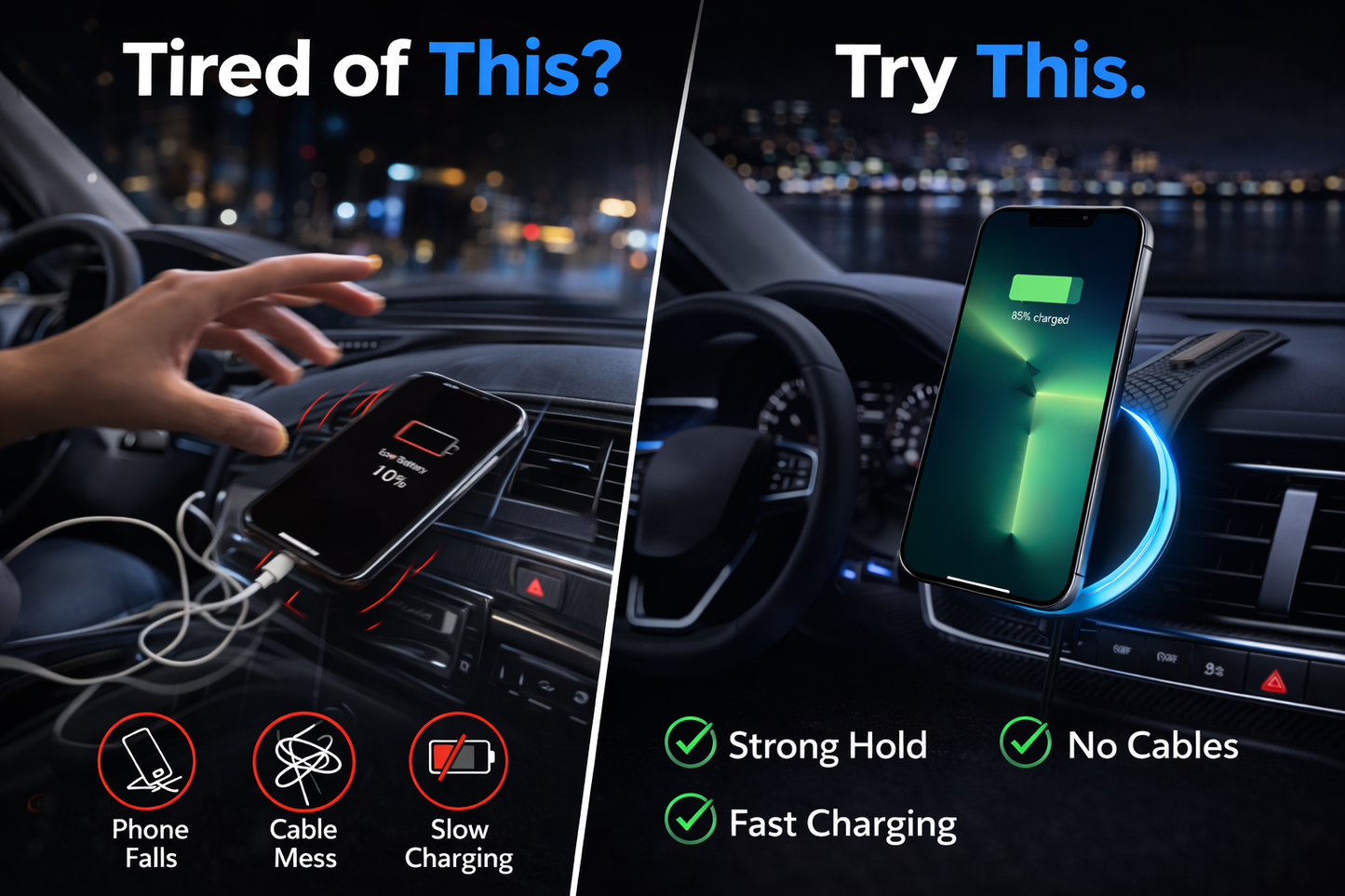 DriveCore Magnetic Wireless Car Charger — 15W Fast Charging Phone Mount