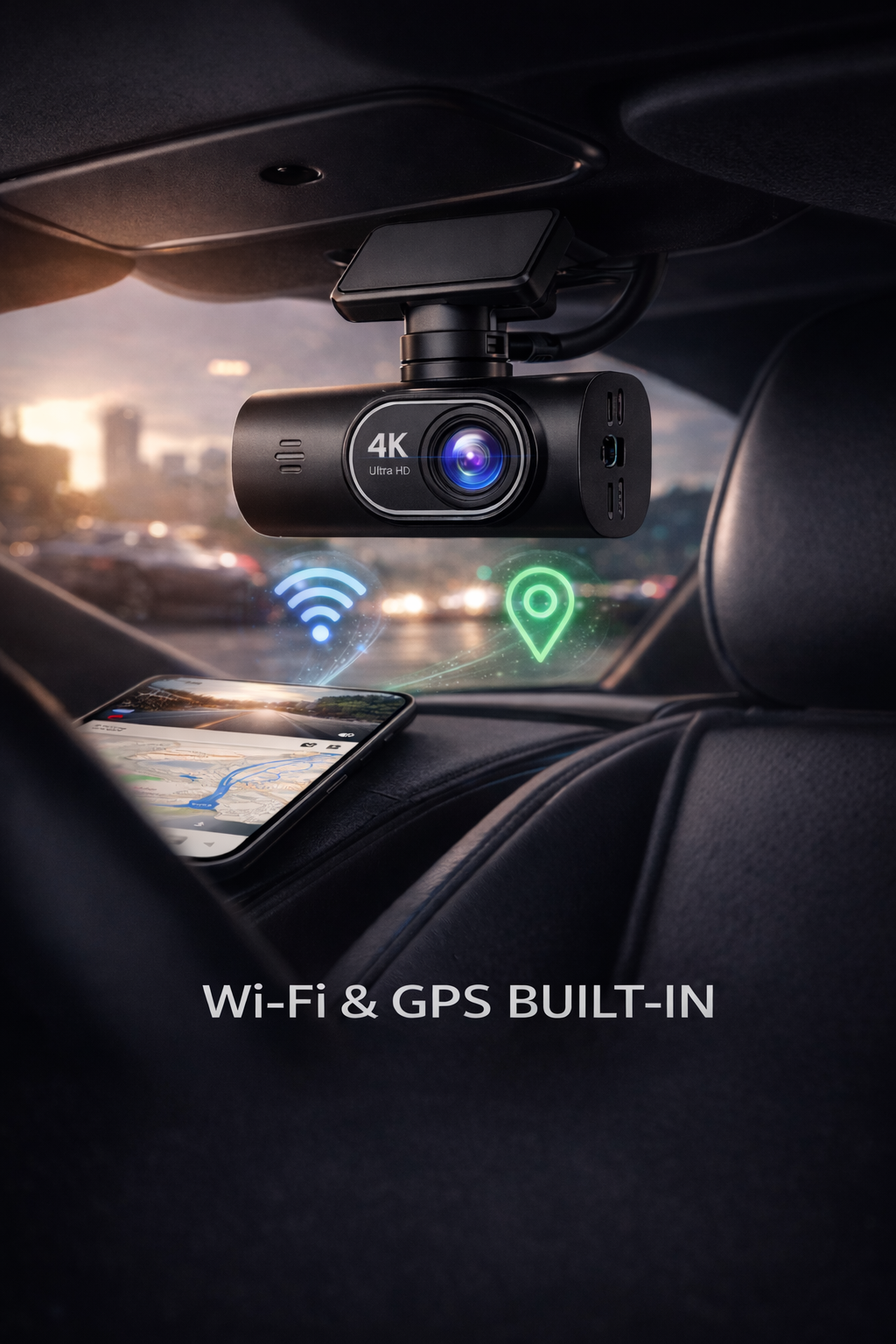 DriveCore B53P 4K Dash Cam — Sony Sensor, Dual Lens, WiFi & GPS