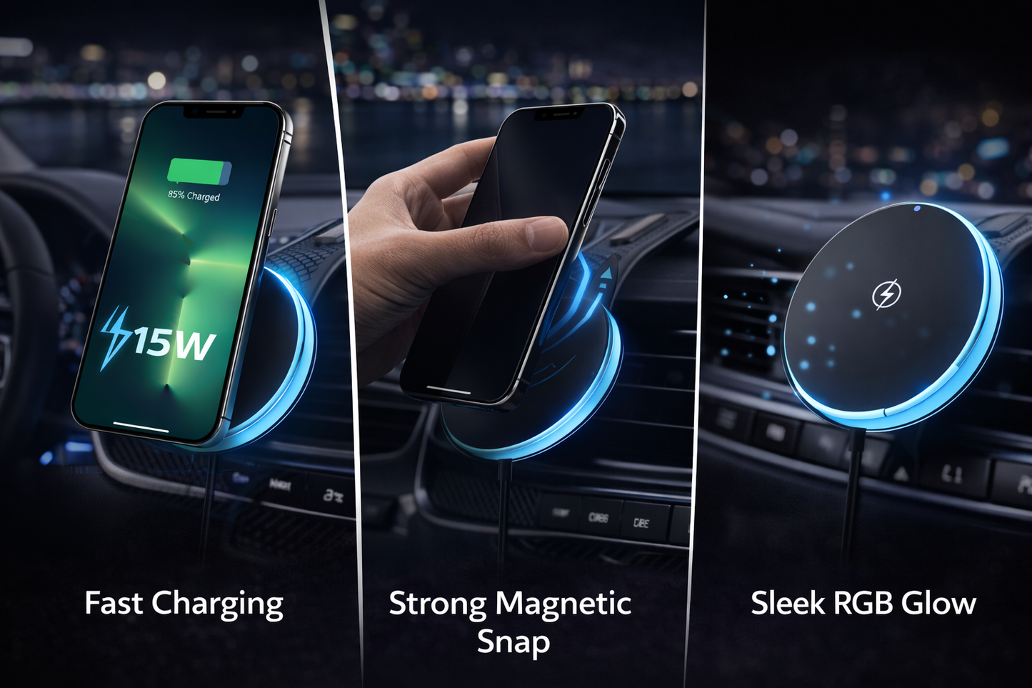 DriveCore Magnetic Wireless Car Charger — 15W Fast Charging Phone Mount